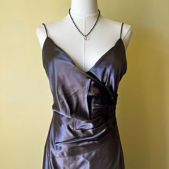 Vintage 90s Laundry by Shelli Segal Plum Satin Slip Gown Bias Cut Maxi Dress 8‎ - Picture 9 of 11